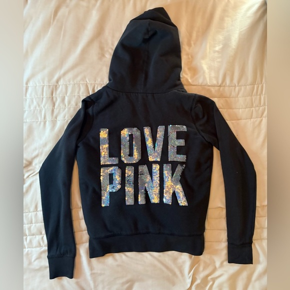 Y2K vintage Victoria's Secret Black Hoodie fur lined with Glitter Accents - Picture 5 of 8